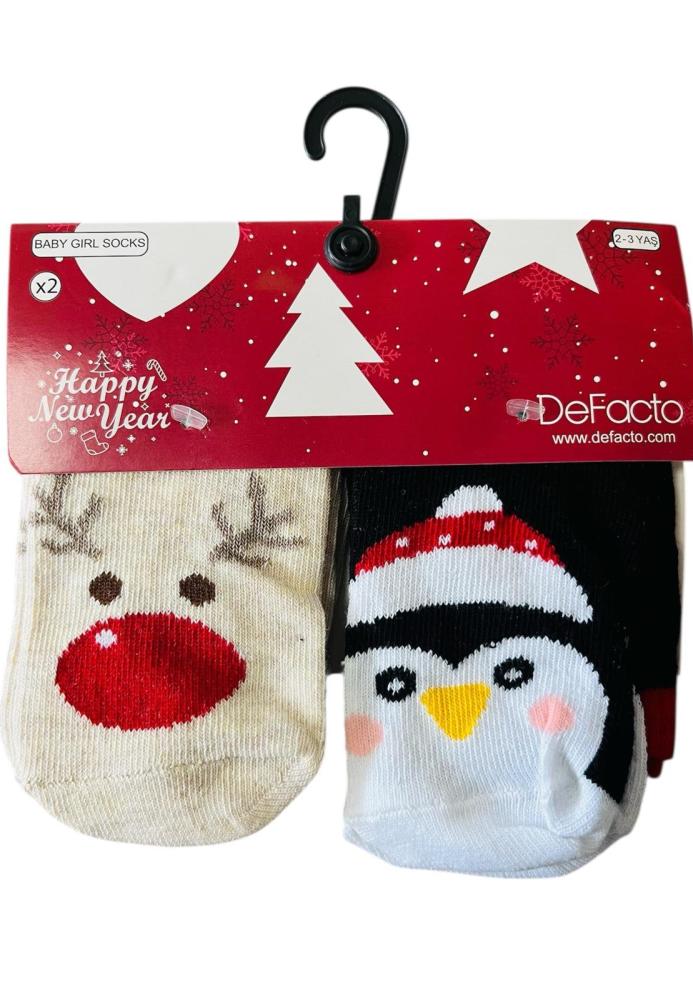 Sosete Craciun Copii 2/set , Imprimeu ren si pinguin,Engros